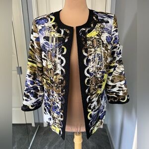 Chico’s Animal Print Art To‎ Wear Open Front Blazer Jacket Size 1